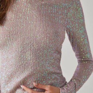 Free People Size M Gold Rush Sequin Long Sleeve in Champagne Float